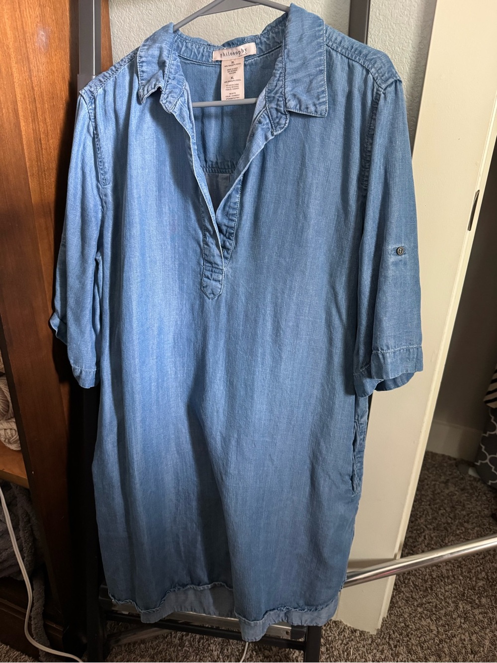 Philosophy Lightweight Blue Denim Button-Down Tunic Dress XL